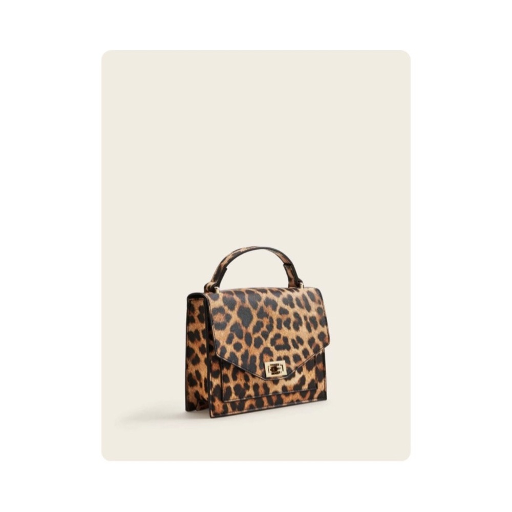 Twist Lock Leopard Satchel Bag